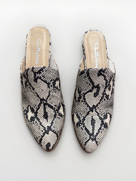 CL by Laundry Shoes - CL by Laundry Slip-On Mules Heels Snake Print Beige and Black